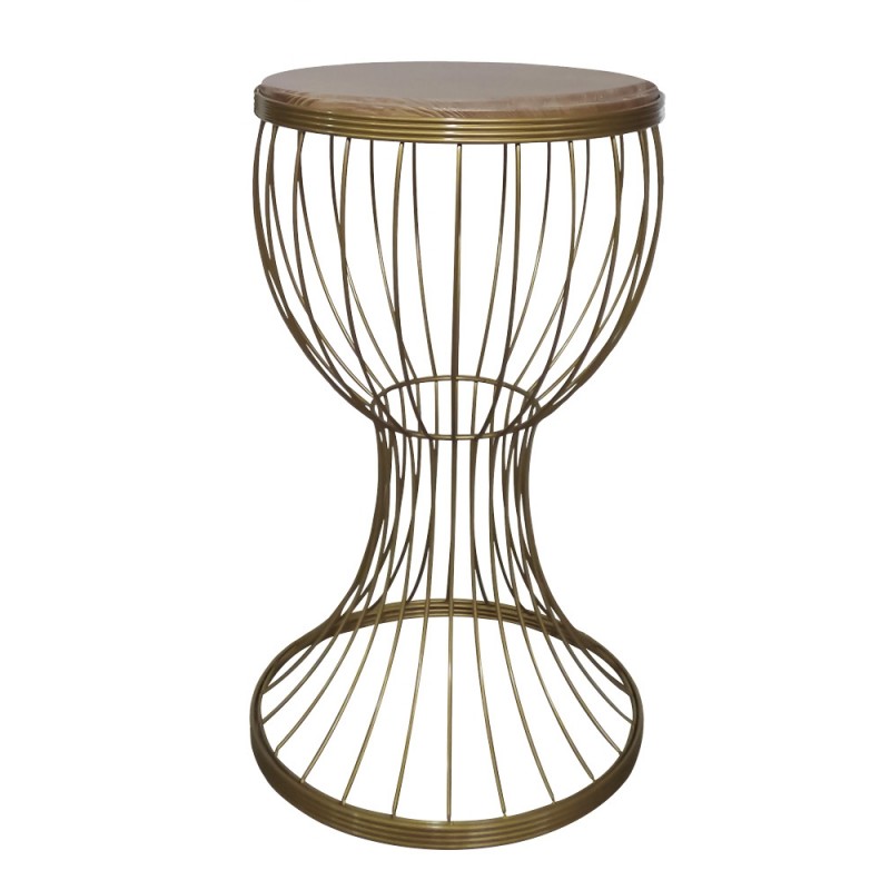 ΤΡΑΠΕΖΑΚΙ ΒΟΗΘΗΤΙΚΟ -D- ΨΗΛΟ ΠΟΤΗΡΙ Η59 x Φ35cm χρυσό ματ μεταλλικό/καφέ ξύλο