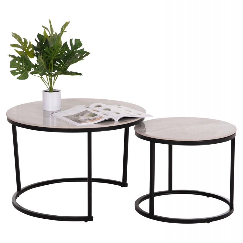 ΤΡΑΠΕΖΙA ΣΑΛΟΝΙΟΥ ΣΕΤ 2ΤΜΧ TALOS HM18140.01 ΓΚΡΙ ΚΕΡΑΜΙΚΟ TOP-ΜΕΤΑΛΛΙΚΑ ΠΟΔΙΑ Φ70x46Υεκ