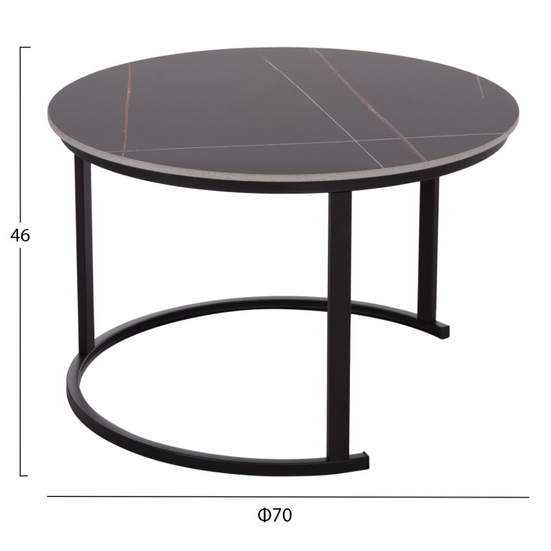 ΤΡΑΠΕΖΙ ΣΑΛΟΝΙΟΥ 2ΤΜΧ TALOS HM18140.02 ΜΑΥΡΟ ΚΕΡΑΜΙΚΟ TOP-ΜΕΤΑΛΛΙΚΑ ΠΟΔΙΑ Φ70x45,5Υ