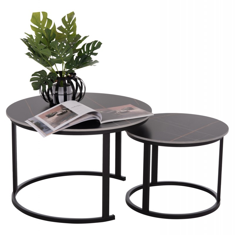 ΤΡΑΠΕΖΙ ΣΑΛΟΝΙΟΥ 2ΤΜΧ TALOS HM18140.02 ΜΑΥΡΟ ΚΕΡΑΜΙΚΟ TOP-ΜΕΤΑΛΛΙΚΑ ΠΟΔΙΑ Φ70x45,5Υ