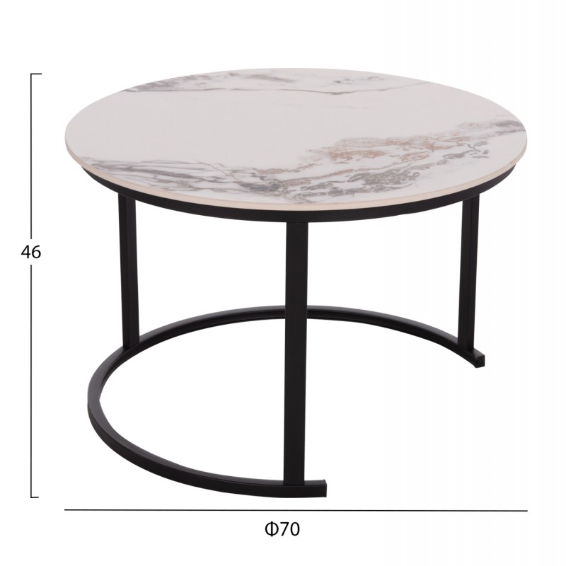 ΤΡΑΠΕΖΙ ΣΑΛΟΝΙΟΥ 2ΤΜΧ TALOS HM18140.03 ΛΕΥΚΟ ΜΑΡΜΑΡΟ ΚΕΡΑΜΙΚΟ TOP-ΜΕΤΑΛΛΙΚΑ ΠΟΔΙΑ Φ70x45,5Υ