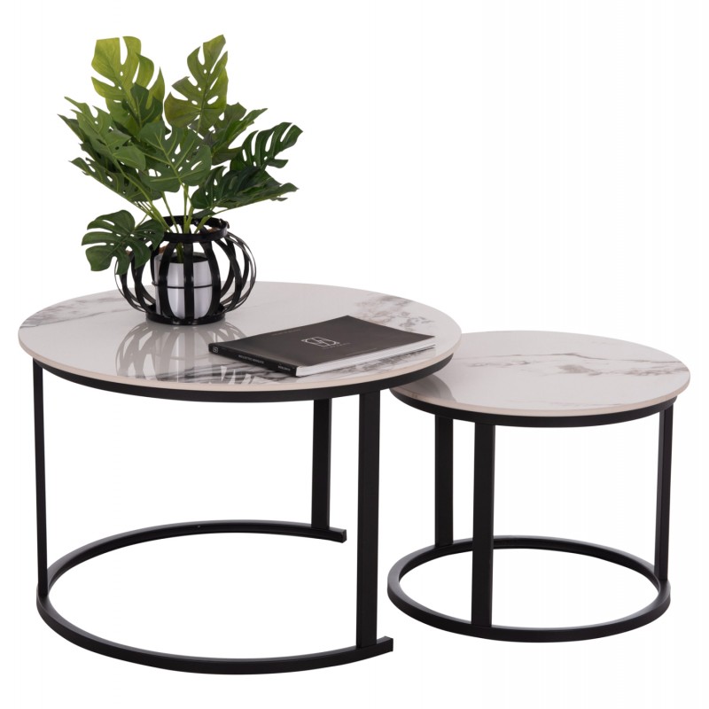 ΤΡΑΠΕΖΙ ΣΑΛΟΝΙΟΥ 2ΤΜΧ TALOS HM18140.03 ΛΕΥΚΟ ΜΑΡΜΑΡΟ ΚΕΡΑΜΙΚΟ TOP-ΜΕΤΑΛΛΙΚΑ ΠΟΔΙΑ Φ70x45,5Υ