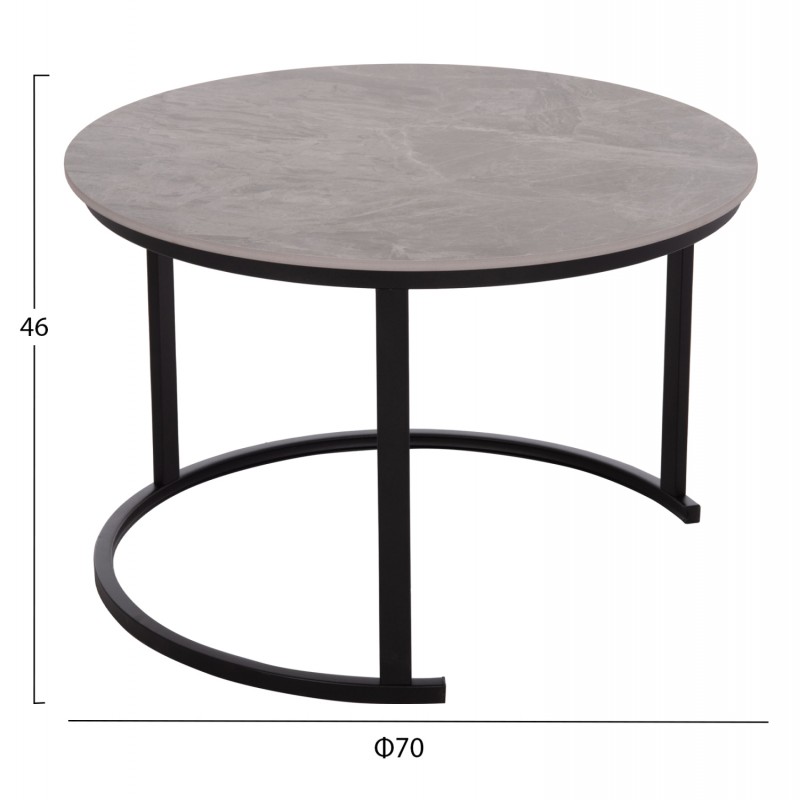 ΤΡΑΠΕΖΙ ΣΑΛΟΝΙΟΥ 2ΤΜΧ TALOS HM18140.04 ΓΚΡΙ ΜΑΡΜΑΡΟ ΚΕΡΑΜΙΚΟ-ΜΕΤΑΛ. ΠΟΔΙΑ Φ70x45,5Υ