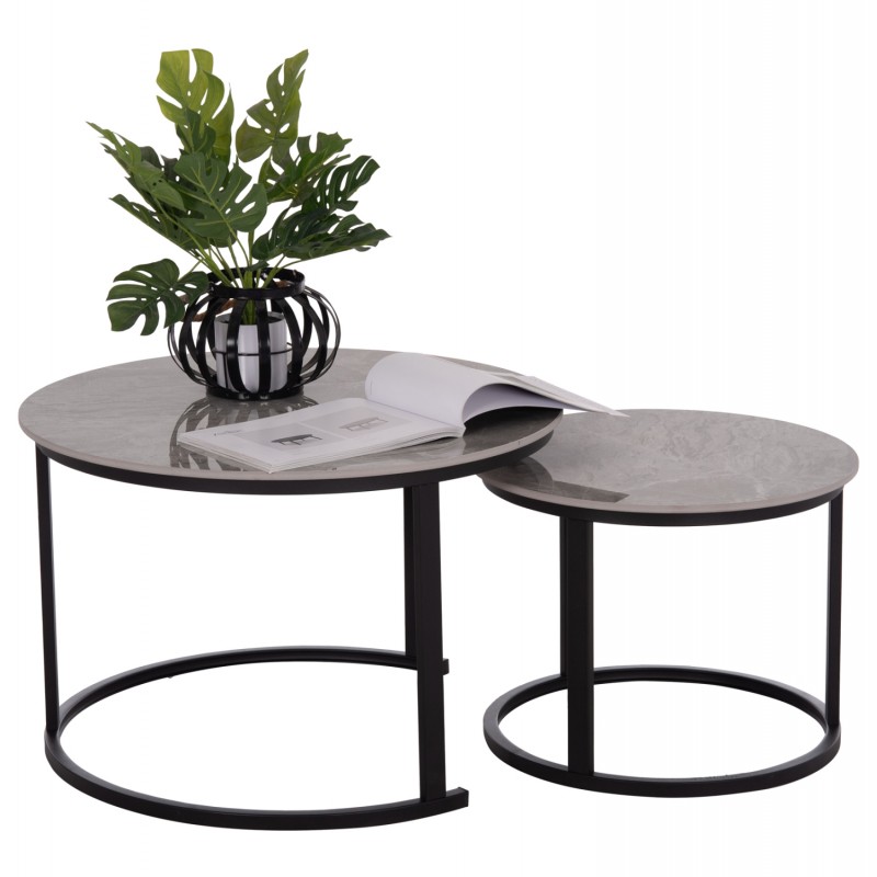 ΤΡΑΠΕΖΙ ΣΑΛΟΝΙΟΥ 2ΤΜΧ TALOS HM18140.04 ΓΚΡΙ ΜΑΡΜΑΡΟ ΚΕΡΑΜΙΚΟ-ΜΕΤΑΛ. ΠΟΔΙΑ Φ70x45,5Υ