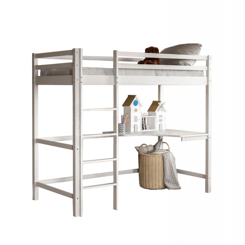 ΠΑΙΔΙΚΟ ΚΡΕΒΑΤΙ ΚΟΥΚΕΤΑ ΜΕ ΓΡΑΦΕΙΟ AKRON HM702.03 ΞΥΛΟ ΠΕΥΚΟΥ ΛΕΥΚΟ-ΣΤΡΩΜΑ 90x190εκ