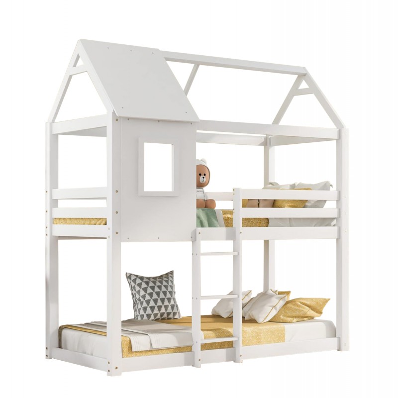 ΠΑΙΔΙΚΗ ΚΟΥΚΕΤΑ ΣΠΙΤΑΚΙ HOOD HM705.03 ΞΥΛΟ ΠΕΥΚΟΥ ΣΕ ΛΕΥΚΟ-ΣΤΡΩΜΑΤΑ 190x90εκ