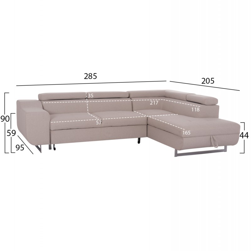ΓΩΝΙΑΚΟΣ ΚΑΝΑΠΕΣ-ΚΡΕΒΑΤΙ ΜΕ ΑΠΟΘ.ΧΩΡΟ ENCORE HM3301.03R ΜΠΕΖ ΥΦΑΣΜΑ 285x205x90Υεκ.