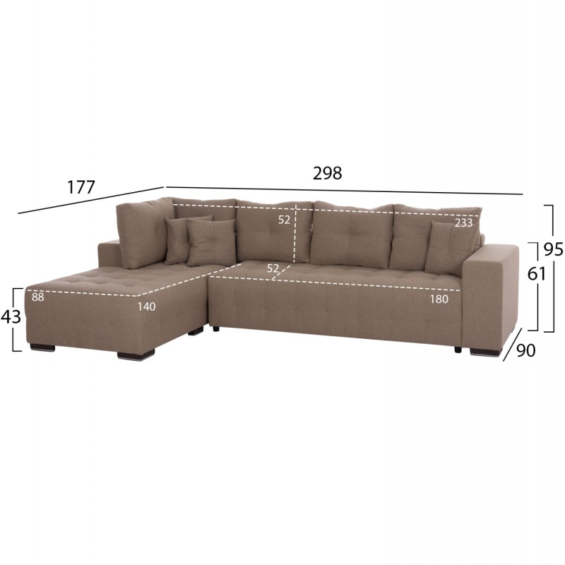 ΓΩΝΙΑΚΟΣ ΚΑΝΑΠΕΣ-ΚΡΕΒΑΤΙ ΜΕ ΑΠΟΘ.ΧΩΡΟ TRENDSTON HM3302.03L ΜΠΕΖ ΥΦΑΣΜΑ 298x177x95Υεκ