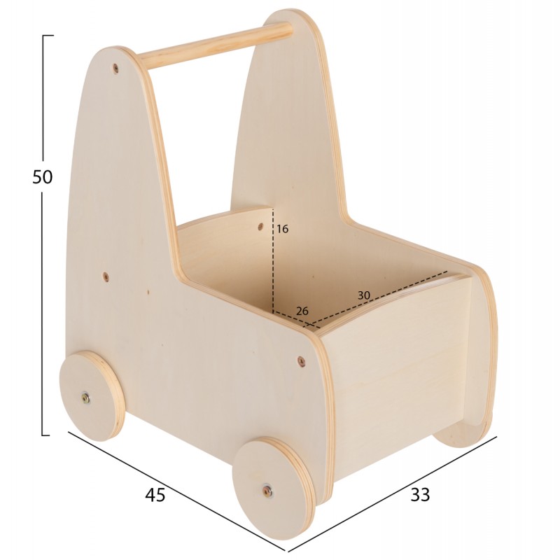 ΠΑΙΔΙΚΟ ΤΡΟΛΕΥ/ΚΑΡΟΤΣΑΚΙ RICKI HM18341.01 MDF & ΚΟΝΤΡΑΠΛΑΚΕ ΦΥΣΙΚΟ 33x45x50Υεκ