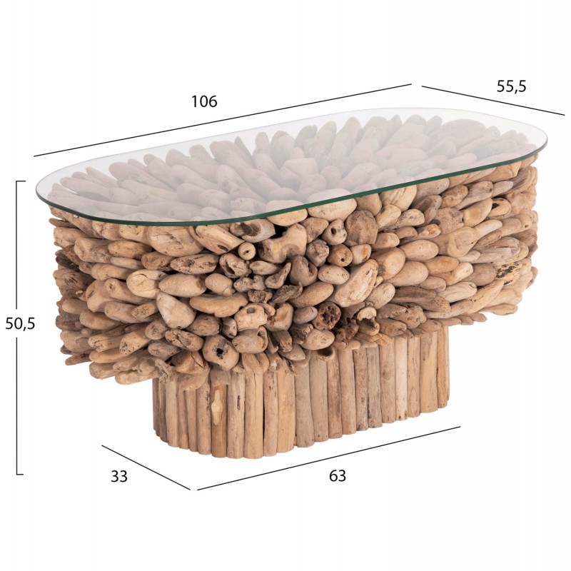 ΤΡΑΠΕΖΙ ΣΑΛΟΝΙΟΥ ΟΒΑΛ SPARROW HM9962 DRIFTWOOD--ΓΥΑΛΙ 106x55,5x50,5Υεκ.