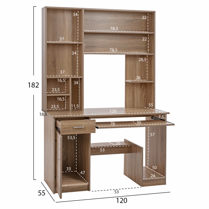 ΓΡΑΦΕΙΟ ΜΕ ΒΙΒΛΙΟΘΗΚΗ-ΡΑΦΙΕΡΑ STATUS HM2032.02 SONAMA 120X55X182