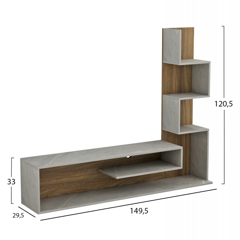 ΣΥΝΘΕΤΟ ΤΗΛΕΟΡΑΣΗΣ EDELIE HM8908.14 ΜΕΛΑΜΙΝΗ ΓΚΡΙ STONE TEXTURE-ΦΥΣΙΚΟ 149,5x29,5x120,8Υεκ.