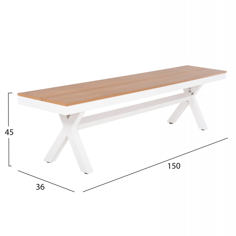 ΠΑΓΚΑΚΙ ΑΛΟΥΜΙΝΙΟΥ TAWNEE HM6038.02 ΛΕΥΚΟ-POLYWOOD ΚΑΘΙΣΜΑ ΦΥΣΙΚΟ 150x36x45Υεκ.