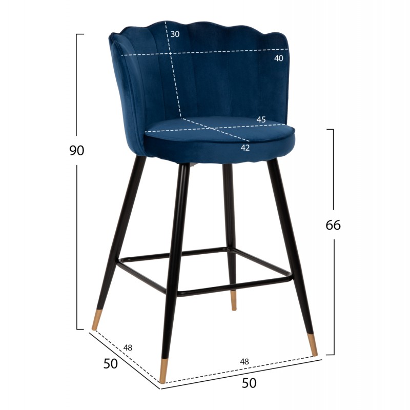 ΣΚΑΜΠΟ ΜΠΑΡ VESNA ΒΕΛΟΥΔΟ ΜΠΛΕ ΜΕ ΜΕΤΑΛΛΙΚΟ ΣΚΕΛΕΤΟ HM8736.08 50x50x90Yεκ.