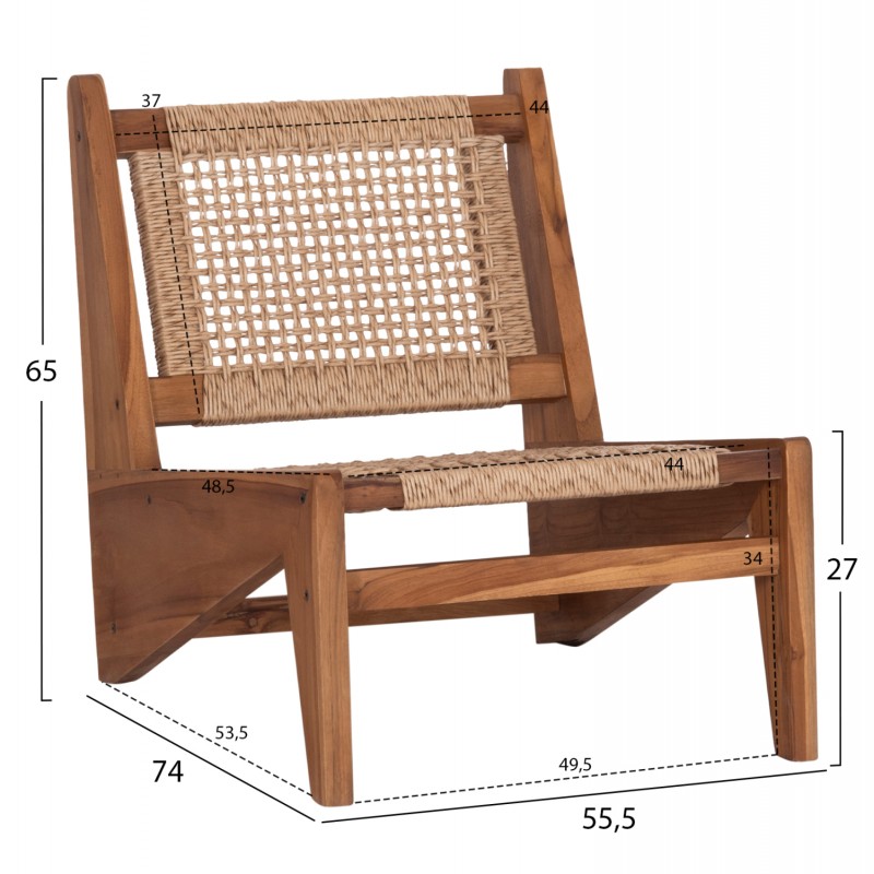 ΚΑΡΕΚΛΑ LOUNGE LUKILLA HM9913 ΞΥΛΟ TEAK ΣΕ ΦΥΣΙΚΟ--ΣΥΝΘ.ΣΧΟΙΝΙ ΜΠΕΖ 55,5x74x65Υεκ.