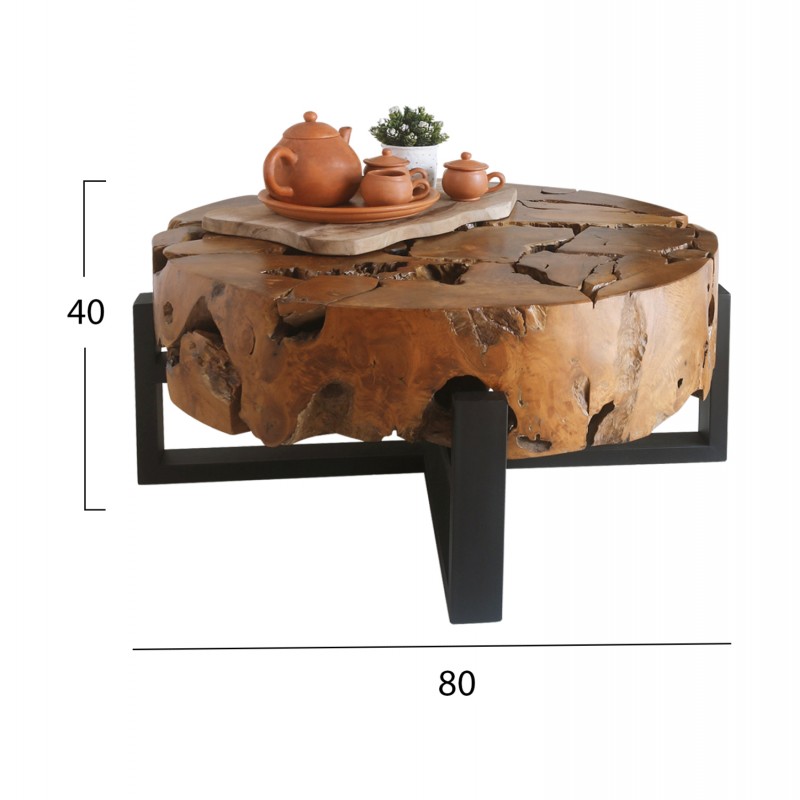 ΤΡΑΠΕΖΙ ΣΑΛΟΝΙΟΥ HM9352 ΑΠΟ ΜΑΣΙΦ ΞΥΛΟ ΤΙΚ ΦΥΣΙΚΟ Φ80x40Εκ.