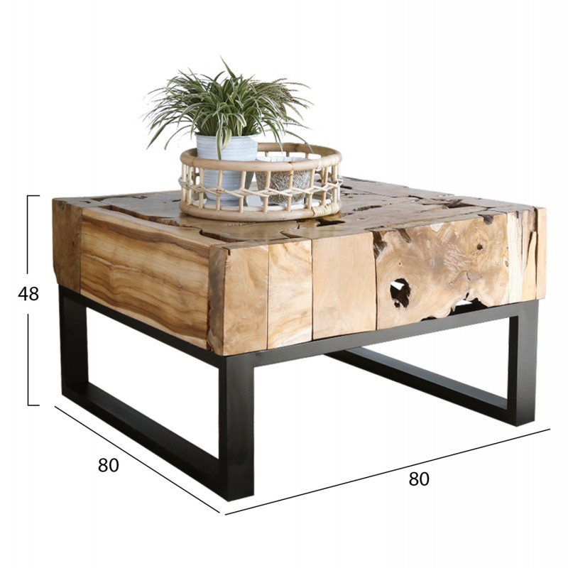 ΤΡΑΠΕΖΙ ΣΑΛΟΝΙΟΥ HM9354 ΑΠΟ ΜΑΣΙΦ ΞΥΛΟ ΤΙΚ ΦΥΣΙΚΟ 80X80X48εκ.