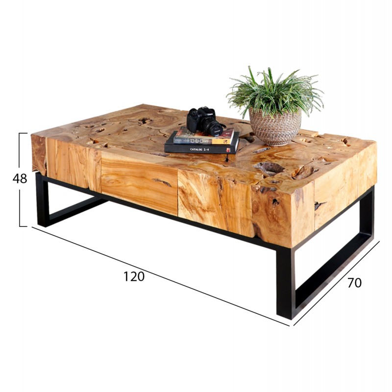 ΤΡΑΠΕΖΙ ΣΑΛΟΝΙΟΥ HM9355 ΑΠΟ ΜΑΣΙΦ ΞΥΛΟ ΤΙΚ ΦΥΣΙΚΟ 120X70X48ΕΚ.