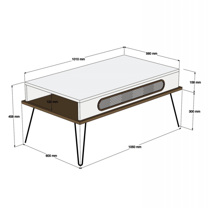 ΤΡΑΠΕΖΙ ΣΑΛΟΝΙΟΥ ΜΕΛΑΜΙΝΗΣ HM9500.01 ΣΕ ΦΥΣΙΚΟ ΟΑΚ-ΜΕΤΑΛΛΙΚΑ ΠΟΔΙΑ 105x56x45.8Υεκ.
