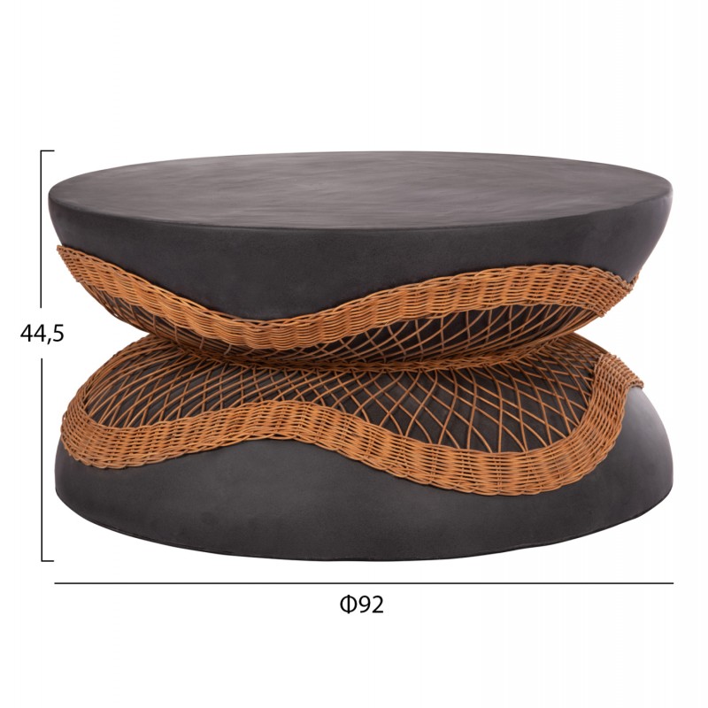 ΤΡΑΠΕΖΙ ΣΑΛΟΝΙΟΥ ΣΤΡΟΓΓΥΛΟ ANNA HM18157.01 FIBER CEMENT ΣΕ ΜΑΥΡΟ-ΦΥΣΙΚΟ RATTAN--Φ92x44.5Υεκ.