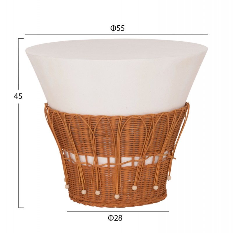 ΤΡΑΠΕΖΙ ΣΑΛΟΝΙΟΥ PERRAL HM18164.02L FIBER CEMENT ΛΕΥΚΟ-ΦΥΣΙΚΟ RATTAN--Φ55x45Υεκ