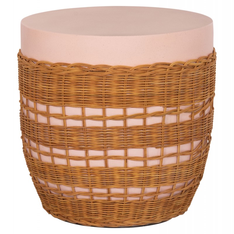 ΒΟΗΘΗΤΙΚΟ ΤΡΑΠΕΖΙ VILHENA HM18166 FIBER CEMENT ΡΟΖ-RATTAN ΦΥΣΙΚΟ Φ44.5x45Υεκ.