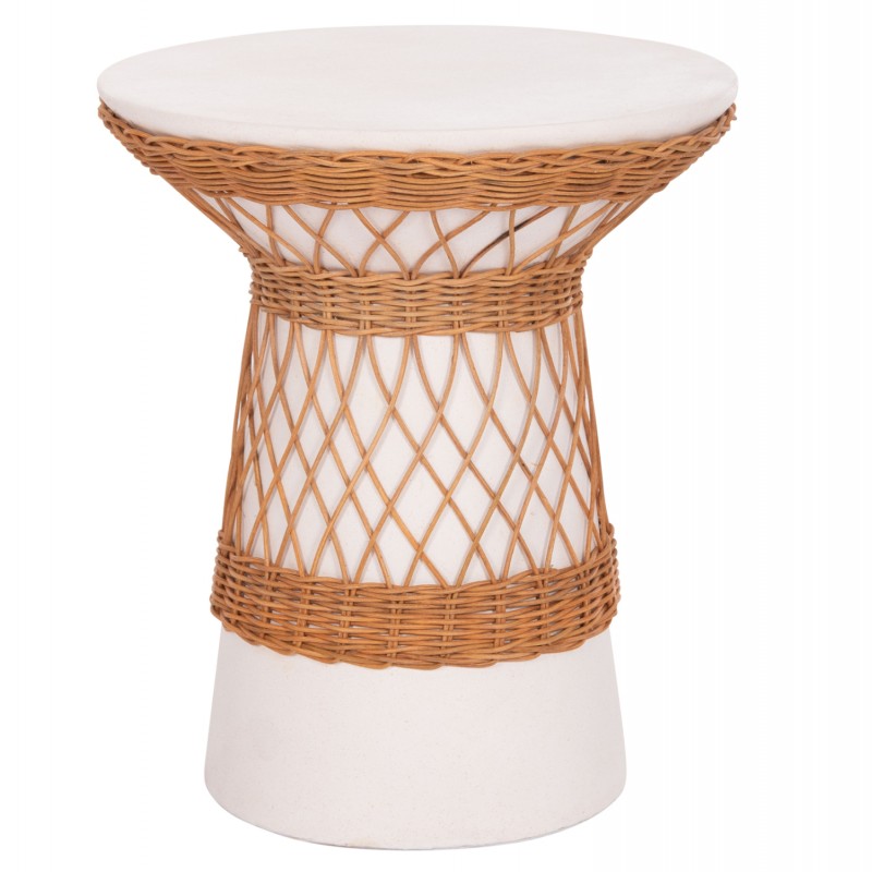 ΒΟΗΘΗΤΙΚΟ ΤΡΑΠΕΖΙ ΣΤΡΟΓΓΥΛΟ DELIA HM18167.02 FIBER CEMENT ΛΕΥΚΟ & RATTAN Φ40x45Υεκ