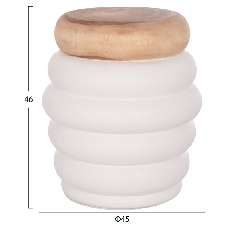 ΤΡΑΠΕΖΙ ΒΟΗΘΗΤΙΚΟ PUFFAT HM18172.02 FIBER CEMENT ΛΕΥΚΟ- ΞΥΛΟ TEAK TOP Φ45x46Υεκ.