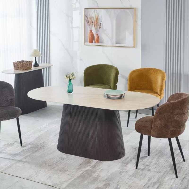 ΤΡΑΠΕΖΙ ΟΒΑΛ CATER HM18320 ΚΕΡΑΜΙΚΟ TOP ΟΨΗ ΤΡΑΒΕΡΤΙΝΑΣ-MDF ΒΑΣΗ 188x98x78Υεκ