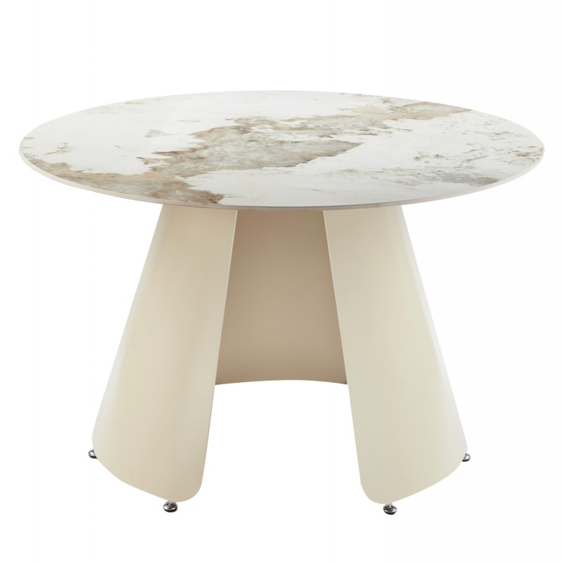 ΤΡΑΠΕΖΙ ΤΡΑΠΕΖΑΡΙΑΣ ΣΤΡΟΓΓΥΛΟ SEDAR HM18326 ΚΕΡΑΜΙΚΟ TOP--ΚΡΕΜ ΜΕΤΑΛ.ΠΟΔΙΑ Φ120x76Υ