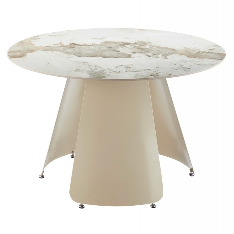 ΤΡΑΠΕΖΙ ΤΡΑΠΕΖΑΡΙΑΣ ΣΤΡΟΓΓΥΛΟ SEDAR HM18326 ΚΕΡΑΜΙΚΟ TOP--ΚΡΕΜ ΜΕΤΑΛ.ΠΟΔΙΑ Φ120x76Υ