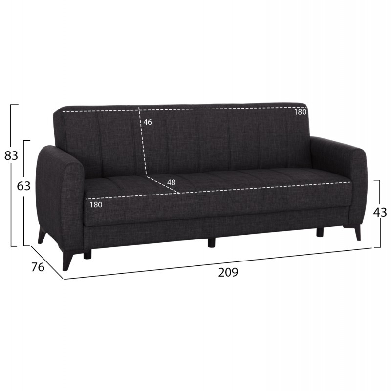 ΚΑΝΑΠΕΣ ΚΡΕΒΑΤΙ ΜΕ ΑΠΟΘ.ΧΩΡΟ TΡΙΘΕΣΙΟΣ NIKKO HM3292.01 ΓΚΡΙ ΥΦΑΣΜΑ 209x76x83Υεκ.