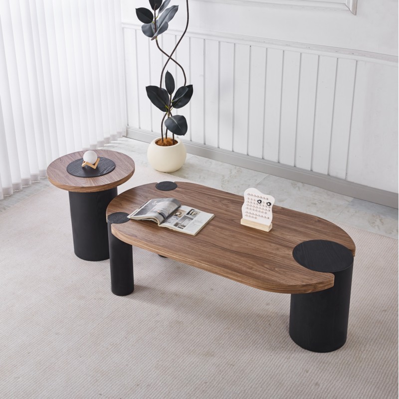 ΤΡΑΠΕΖΙ ΣΑΛΟΝΙΟΥ ΟΒΑΛ OVALON HM18433.05 MDF TOP ΚΑΡΥΔΙ-MDF ΠΟΔΙΑ ΜΑΥΡΑ 120x60x40Υεκ