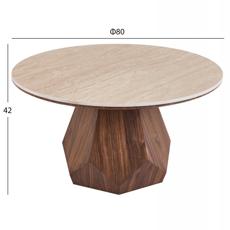 ΤΡΑΠΕΖΙ ΣΑΛΟΝΙΟΥ VENERA HM18441 ΚΕΡΑΜΙΚΟ TOP ΟΨΗ ΤΡΑΒΕΡΤΙΝΑΣ-MDF ΚΑΡΥΔΙ Φ80x42Υεκ.