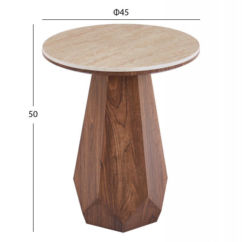ΤΡΑΠΕΖΙ ΒΟΗΘΗΤΙΚΟ VENERA HM18442 ΚΕΡΑΜΙΚΟ TOP ΟΨΗ ΤΡΑΒΕΡΤΙΝΑΣ-MDF ΚΑΡΥΔΙ Φ45x50Υεκ.