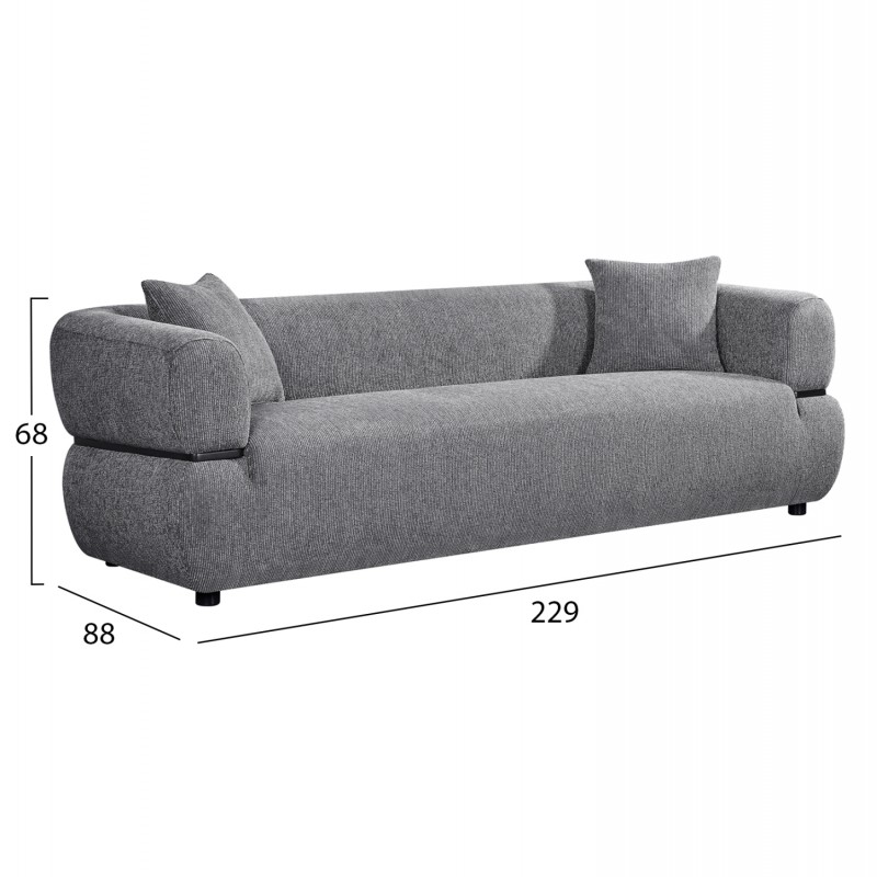 ΚΑΝΑΠΕΣ 3-ΘΕΣΙΟΣ ARCTIS HM3327.01 ΓΚΡΙ ΥΦΑΣΜΑ 229x88x68Υεκ.