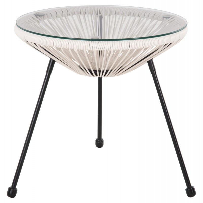 ΤΡΑΠΕΖΙ ΒΟΗΘΗΤΙΚΟ ALLEGRA HM5874.12 ΜΕΤΑΛΛΟ ΜΑΥΡΟ-ΣΥΝΘ. RATTAN ΛΕΥΚΟ Φ47x45Yεκ.