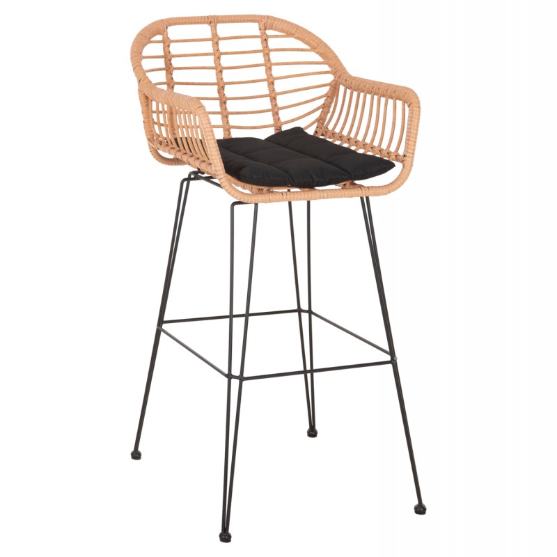 ΣΚΑΜΠΟ ΜΠΑΡ ΨΗΛΟ ALLEGRA HM5640.11 ΜΠΕΖ P.E. RATTAN-ΜΑΥΡΟ ΜΕΤΑΛΛΟ 54x55x108Υεκ.