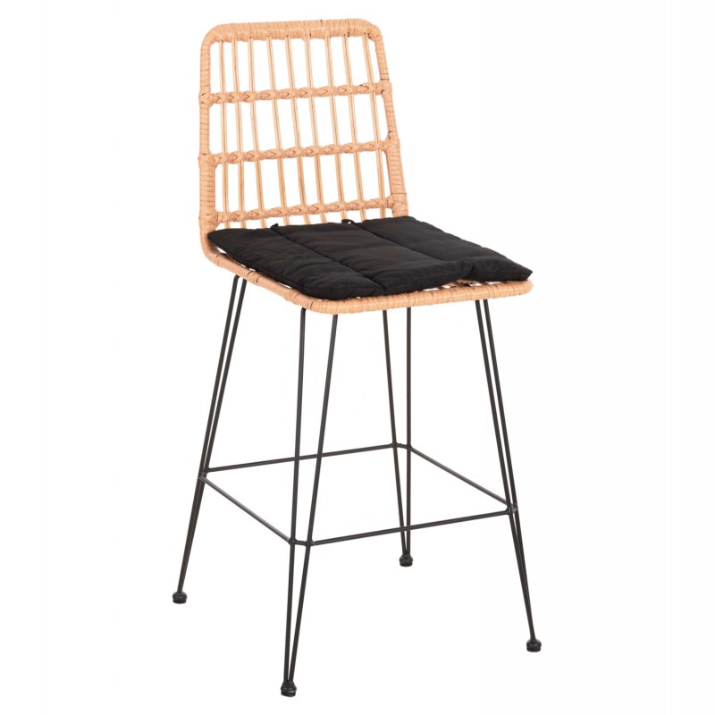 ΣΚΑΜΠΟ ΜΕΣ.ΥΨΟΥΣ ALLEGRA HM5643.11 ΜΕΤΑΛΛΟ&ΜΑΞΙΛΑΡΙ ΜΑΥΡΟ-WICKER ΜΠΕΖ 50x55x103Υεκ.