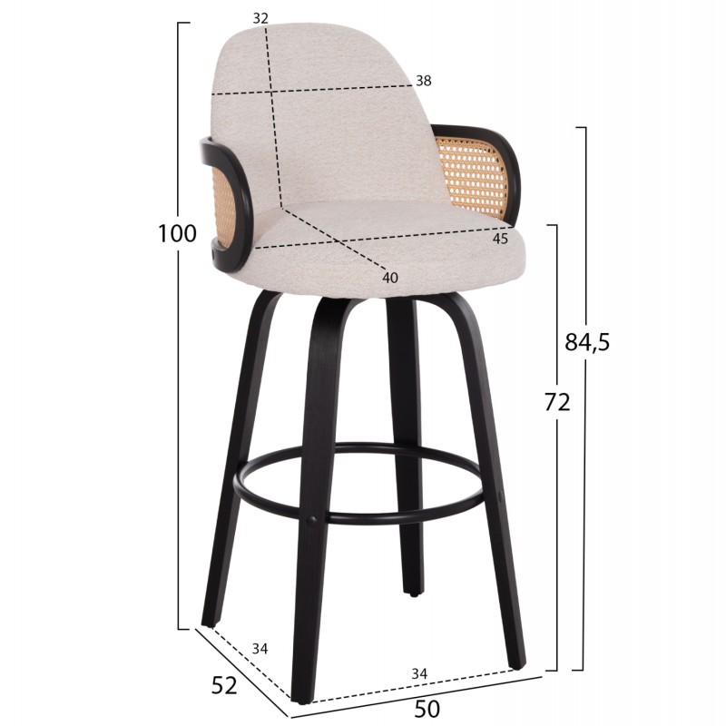 ΣΚΑΜΠΟ ΜΠΑΡ ΠΕΡΙΣΤΡΕΦΟΜΕΝΟ BECKER HM18251.02 PLYWOOD ΜΑΥΡΟ--ΕΚΡΟΥ ΥΦΑΣΜΑ 50x52x100Υ