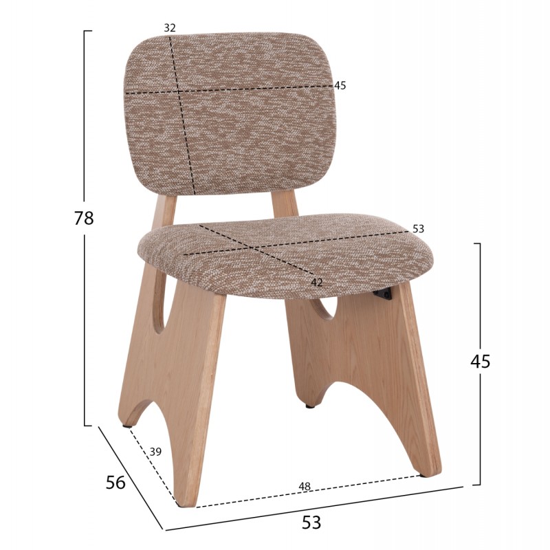 ΚΑΡΕΚΛΑ ΤΡΑΠΕΖΑΡΙΑΣ BELLISI HM18248.01 ΚΑΦΕ ΥΦΑΣΜΑ-PLYWOOD ΧΡΩΜΑ ΔΡΥΟΣ 53x56x78Υεκ.