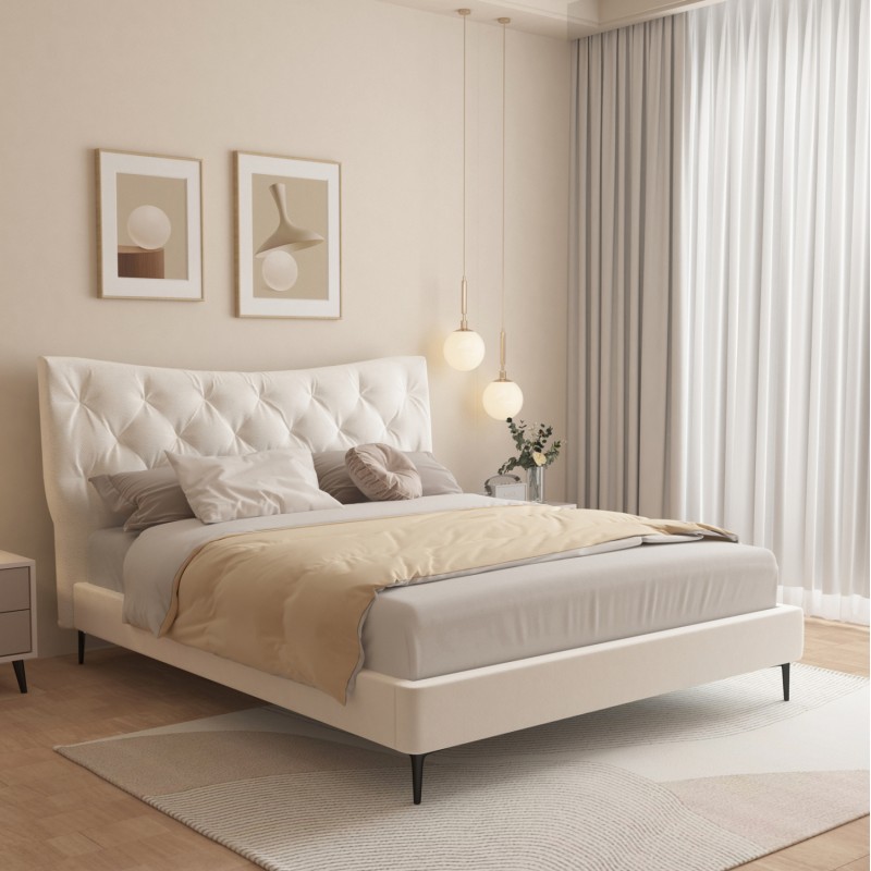 ΚΡΕΒΑΤΙ ΔΙΠΛΟ JILL HM737.03 ΥΦΑΣΜΑ ΣΕ ΜΠΕΖ--ΓΙΑ ΣΤΡΩΜΑ 160x200εκ.