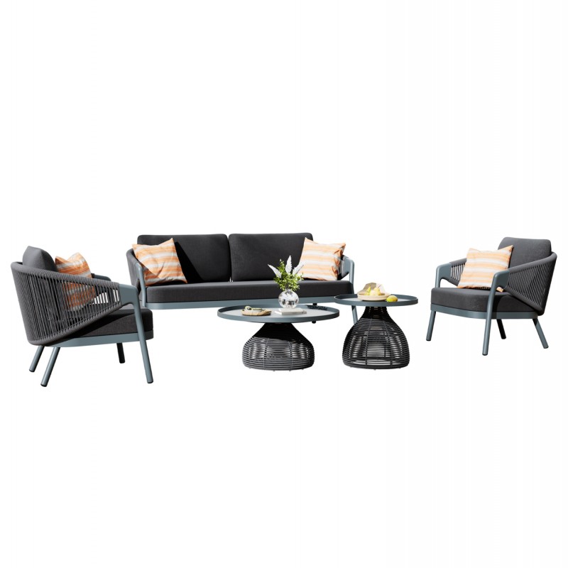 ΣΕΤ ΣΑΛΟΝΙ 5ΤΜΧ DRISCOLL ΗM6473.01 ΣΚΟΥΡΟ ΓΚΡΙ ΑΛΟΥΜΙΝΙΟ-ΣΧΟΙΝΙ-OLEFIN ΥΦΑΣΜΑ