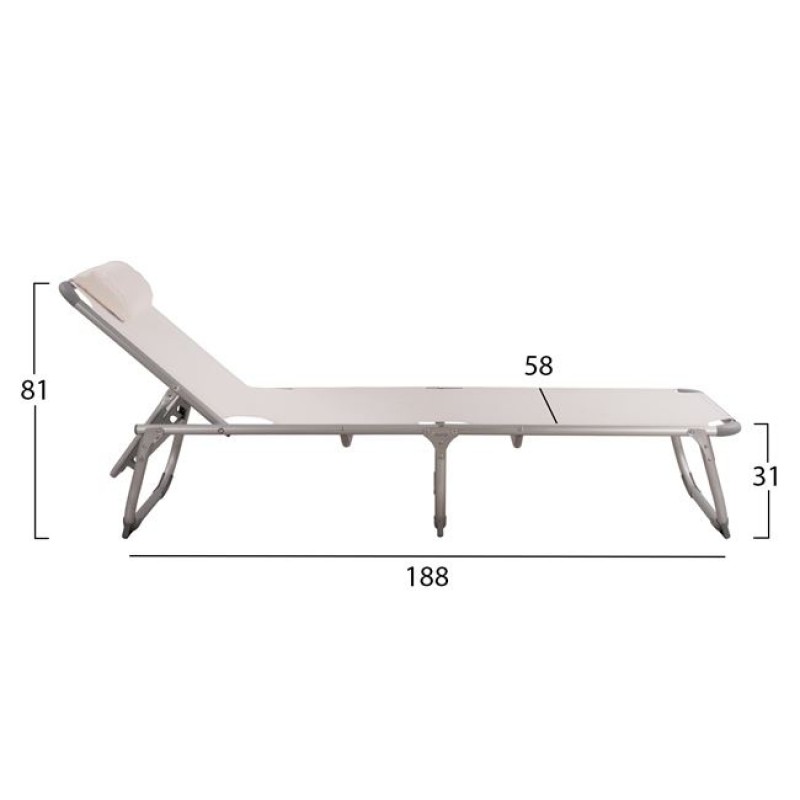 ΞΑΠΛΩΣΤΡΑ ΠΑΡΑΛΙΑΣ AVRIL HM5054.03 ΒΑΡΕΩΣ ΤΥΠΟΥ ΛΕΥΚΗ ΑΛΟΥΜΙΝΙΟΥ 188x58x31-81 cm.