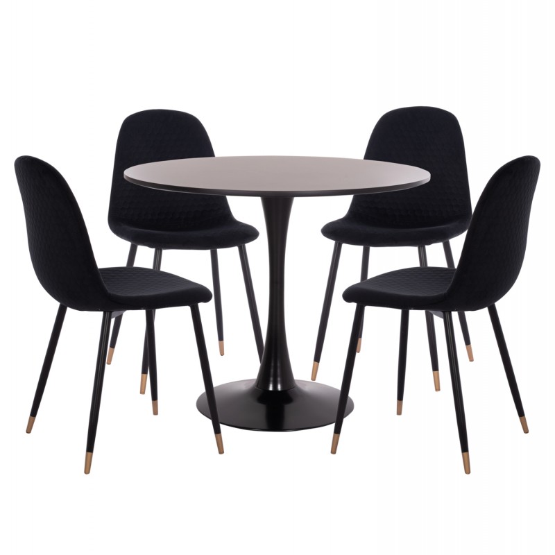 ΣΕΤ ΤΡΑΠΕΖΑΡΙΑΣ 5ΤΜΧ BROLIN HM21191 MDF TOP-ΜΕΤΑΛΛΙΚΑ ΠΟΔΙΑ-ΒΕΛΟΥΔΟ--ΜΑΥΡΟ