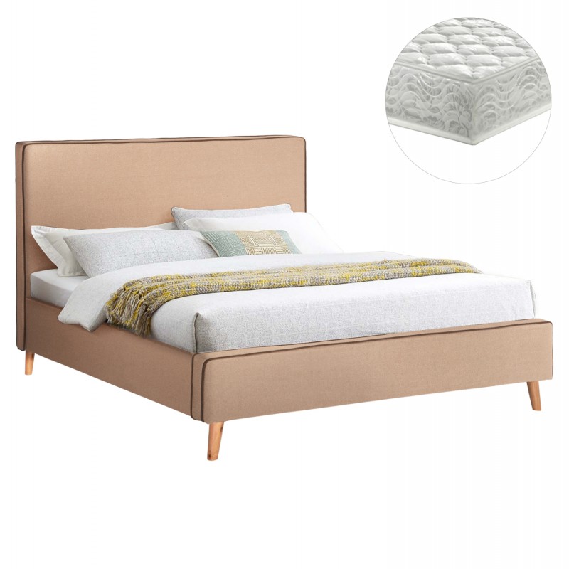 ΚΡΕΒΑΤΙ ΜΕ ΣΤΡΩΜΑ INDRA HM21280.02 ΜΠΕΖ ΥΦΑΣΜΑ--ΓΙΑ 160x200εκ