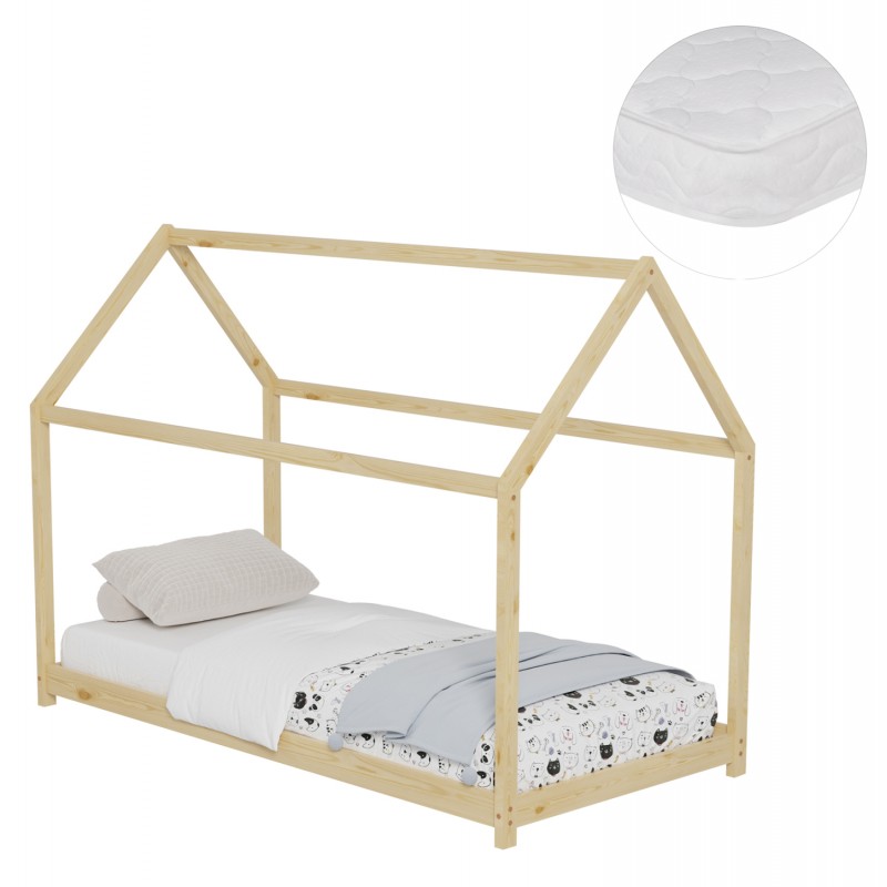 ΚΡΕΒΑΤΙ ΠΑΙΔΙΚΟ ΜΕ ΣΤΡΩΜΑ PEPE HM21302 ΞΥΛΟ ΠΕΥΚΟΥ ΣΕ ΦΥΣΙΚΟ--ΣΤΡΩΜΑ 90x190εκ