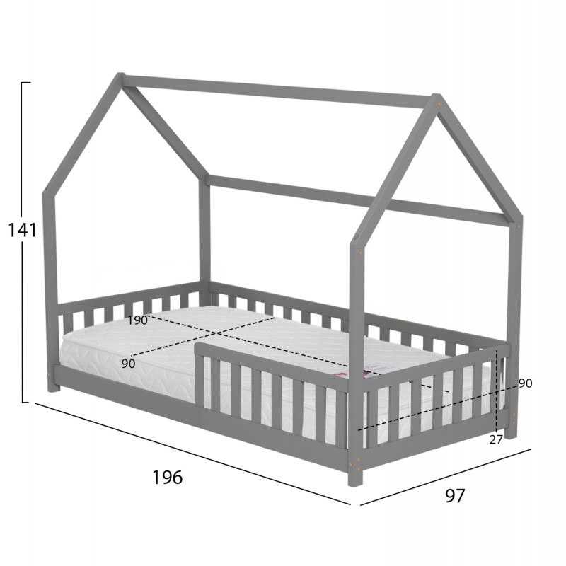 ΚΡΕΒΑΤΙ ΠΑΙΔΙΚΟ ΜΕ ΣΤΡΩΜΑ PHYLLIS HM21304.02 ΞΥΛΟ ΠΕΥΚΟΥ ΣΕ ΓΚΡΙ--ΣΤΡΩΜΑ 90x190εκ