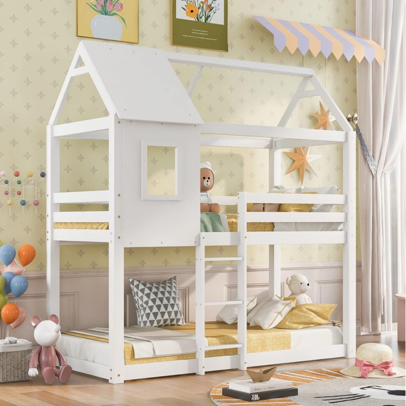 ΚΟΥΚΕΤΑ ΠΑΙΔΙΚΗ ΜΕ 2 ΣΤΡΩΜΑΤΑ HOOD HM21314.01 ΞΥΛΟ ΠΕΥΚΟΥ ΛΕΥΚΟ--ΣΤΡΩΜΑΤΑ 90x190εκ