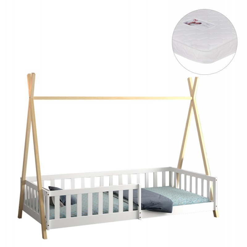 ΚΡΕΒΑΤΙ ΠΑΙΔΙΚΟ ΜΕ ΚΑΓΚΕΛΑ MUNK HM21325 ΠΕΥΚΟ ΛΕΥΚΟ/ΦΥΣΙΚΟ--ΜΕ ΣΤΡΩΜΑ 90x190εκ